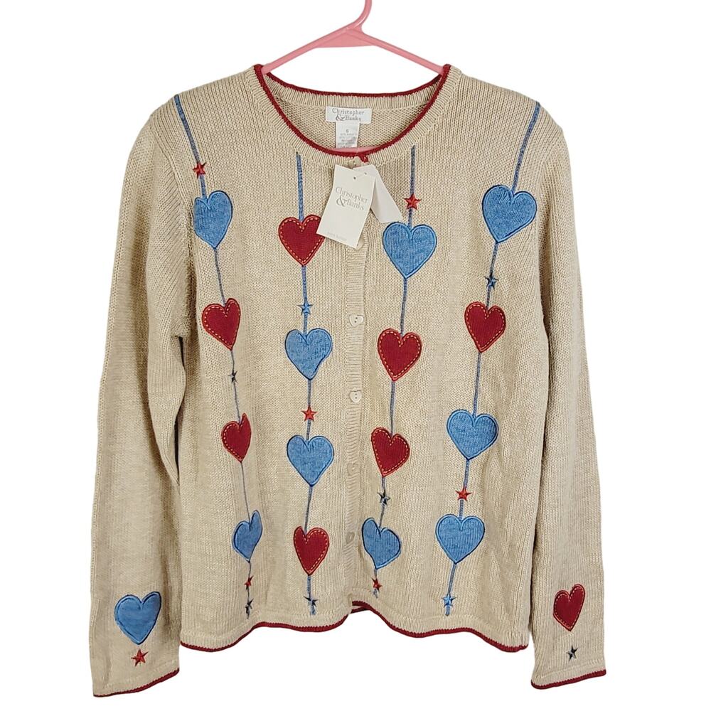 New Christopher and Banks heart and star embroidered cardigan Retro Grandma